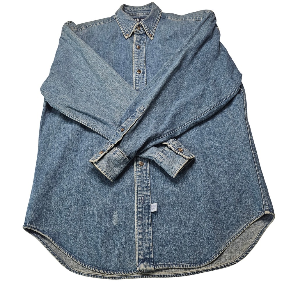 Vintage 90s Ralph Lauren The Big Shirt 6 Button Down Blue Denim Pony Western - Picture 4 of 16